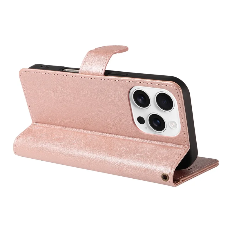 Til iPhone 16 Pro-task med håndbånd RFID-blokerende wallet Kviksølvstruktur af kuhskind - Rosenød