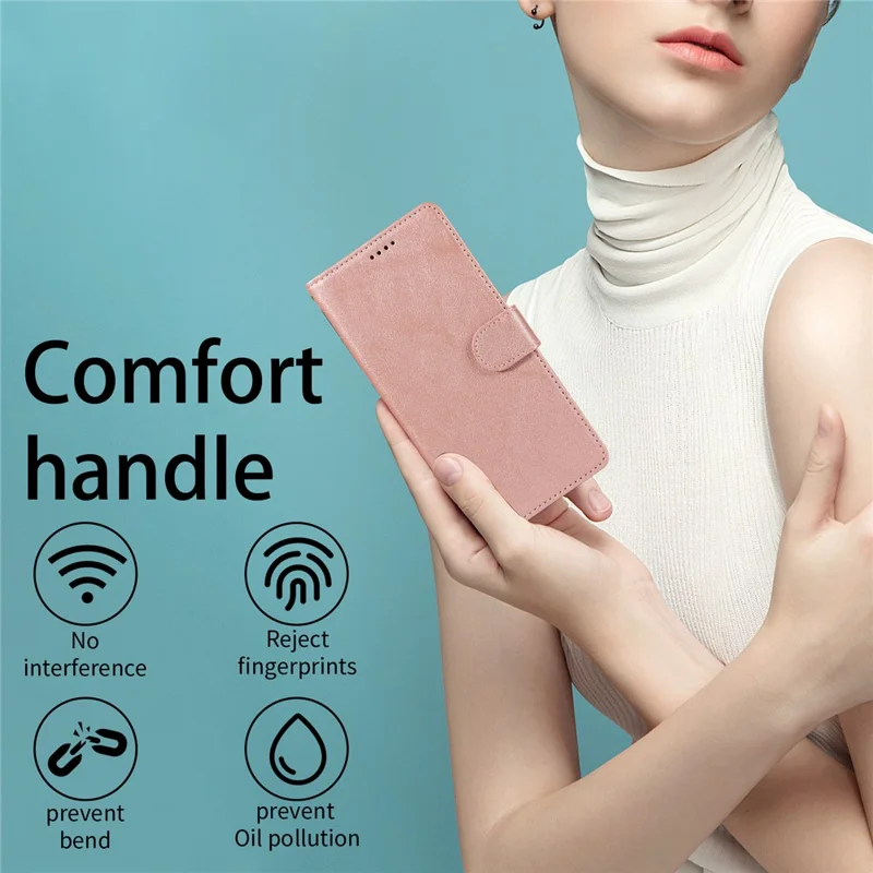 Til iPhone 16 Pro-task med håndbånd RFID-blokerende wallet Kviksølvstruktur af kuhskind - Rosenød