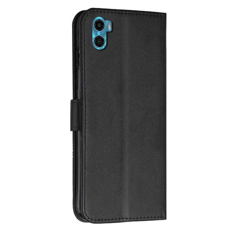Pour Motorola Moto E22s 4G / E32 (inde) 4G Lignes de Couture Case de Téléphone pu le Cuir Puplot Protefe Pepelle Folio Flip Couverce Avec Strap - le Noir