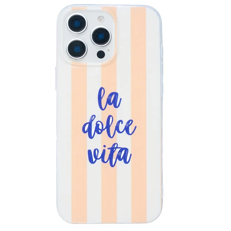 For iPhone 16 Pro Case Heat Transfer Striped Pattern Soft TPU Anti-Scratch Phone Cover - Orange