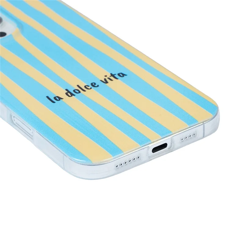 For iPhone 16 Pro Max Case Heat Transfer Striped Pattern Soft TPU Anti-Scratch Phone Cover - Baby Blue
