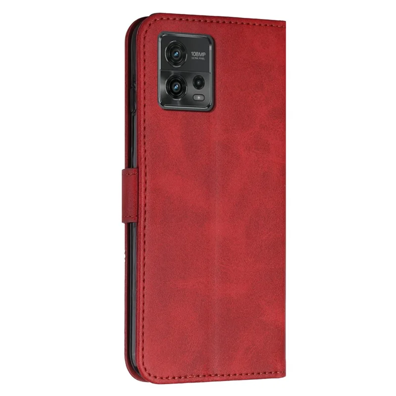 For Motorola Moto G72 4G Anti-scratch PU Leather Case Stitching Lines Foldable Stand Wallet Cell Phone Cover with Strap - Red