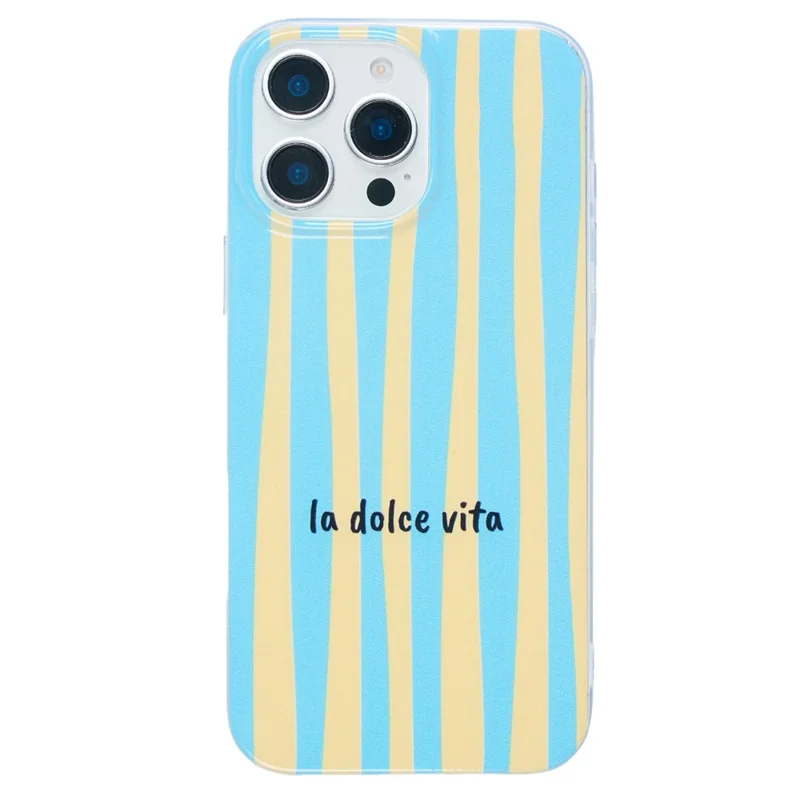 For iPhone 14 Pro Case Heat Transfer Striped Pattern Soft TPU Anti-Scratch Phone Cover - Baby Blue