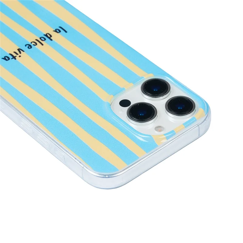 For iPhone 14 Pro Case Heat Transfer Striped Pattern Soft TPU Anti-Scratch Phone Cover - Baby Blue
