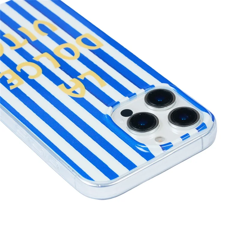 For iPhone 14 Pro Max Case Heat Transfer Striped Pattern Soft TPU Anti-Scratch Phone Cover - Blue