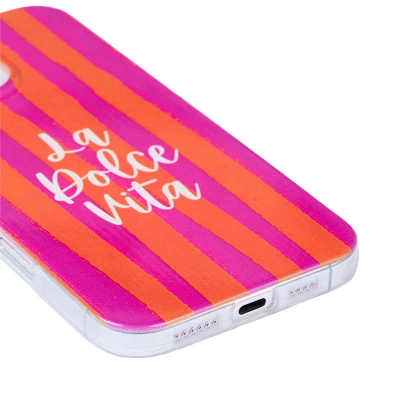 For iPhone 12 Pro Max Hoes Heat Transfer Gestreept Patroon Zachte TPU Krasbestendige Telefoonhoes - Roze