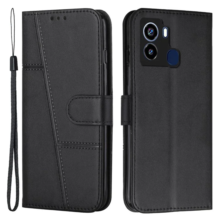Linee di Cucitura Custodia Per Telefono Per Tecno Pop 6 4G, PU Pharst Pharffic Cover Per Caspertura PU Cittura - Nero