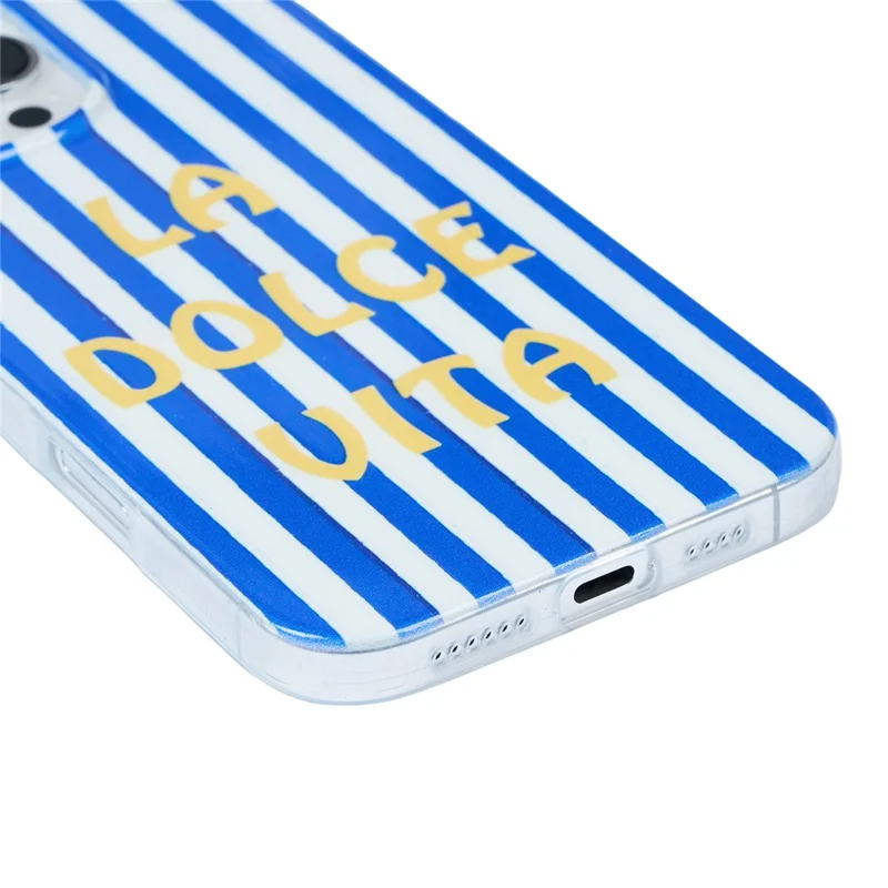 For iPhone 13  /  14 Case Heat Transfer Striped Pattern Soft TPU Anti-Scratch Phone Cover - Blue