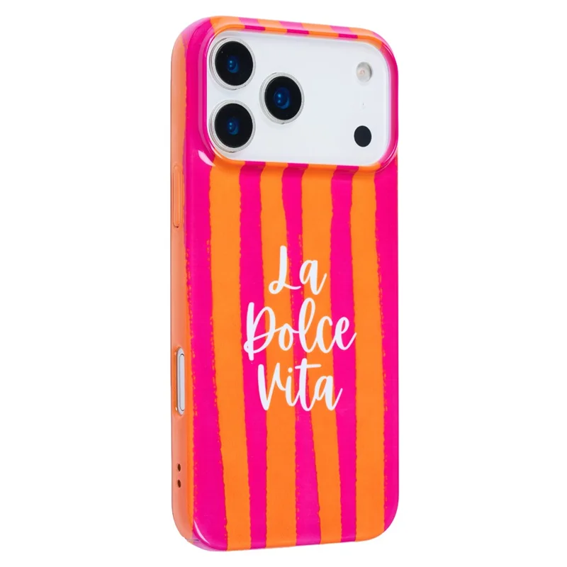 For iPhone 15 Pro Case IMD Striped Pattern Hard PC Protective Phone Cover - Rose