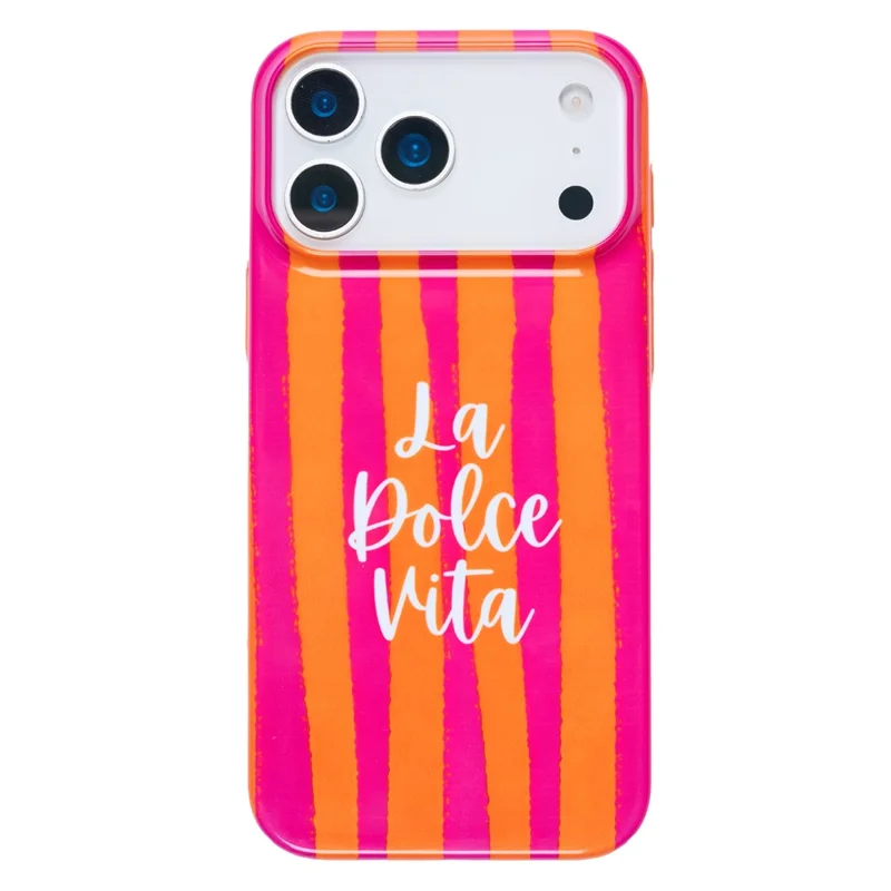 For iPhone 15 Pro Case IMD Striped Pattern Hard PC Protective Phone Cover - Rose