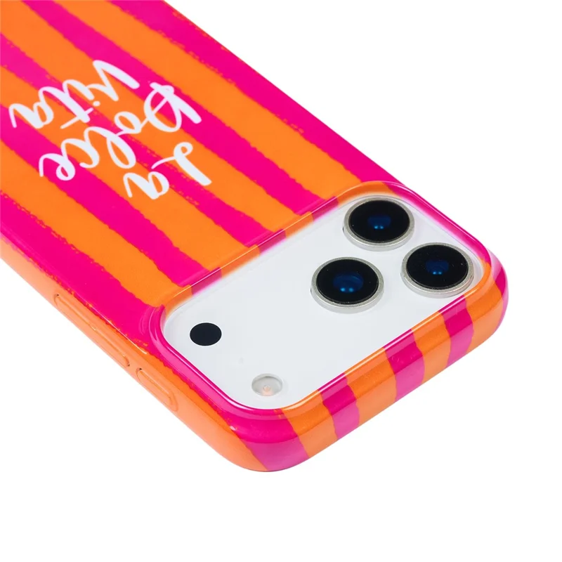 For iPhone 15 Pro Case IMD Striped Pattern Hard PC Protective Phone Cover - Rose