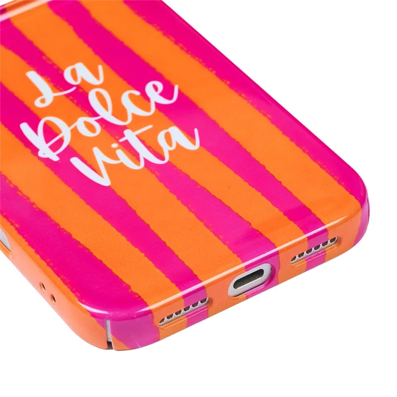 For iPhone 15 Pro Case IMD Striped Pattern Hard PC Protective Phone Cover - Rose
