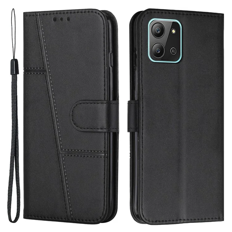 Para Infinix Hot 11 2022 4G Soporte Plegable Teléfono de la Cubierta de la Cubierta PU Leather + TPU Billet de Billetera Con Correa - Negro