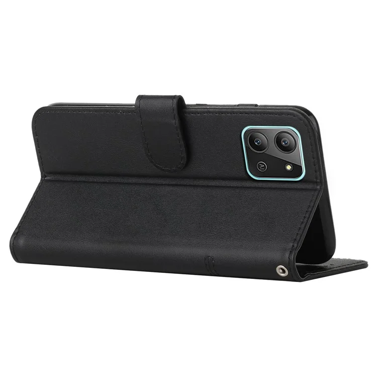Para Infinix Hot 11 2022 4G Soporte Plegable Teléfono de la Cubierta de la Cubierta PU Leather + TPU Billet de Billetera Con Correa - Negro