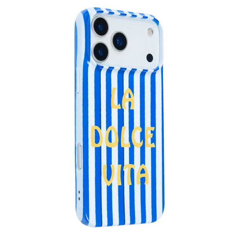 For iPhone 14 Pro Case IMD Striped Pattern Hard PC Protective Phone Cover - Blue