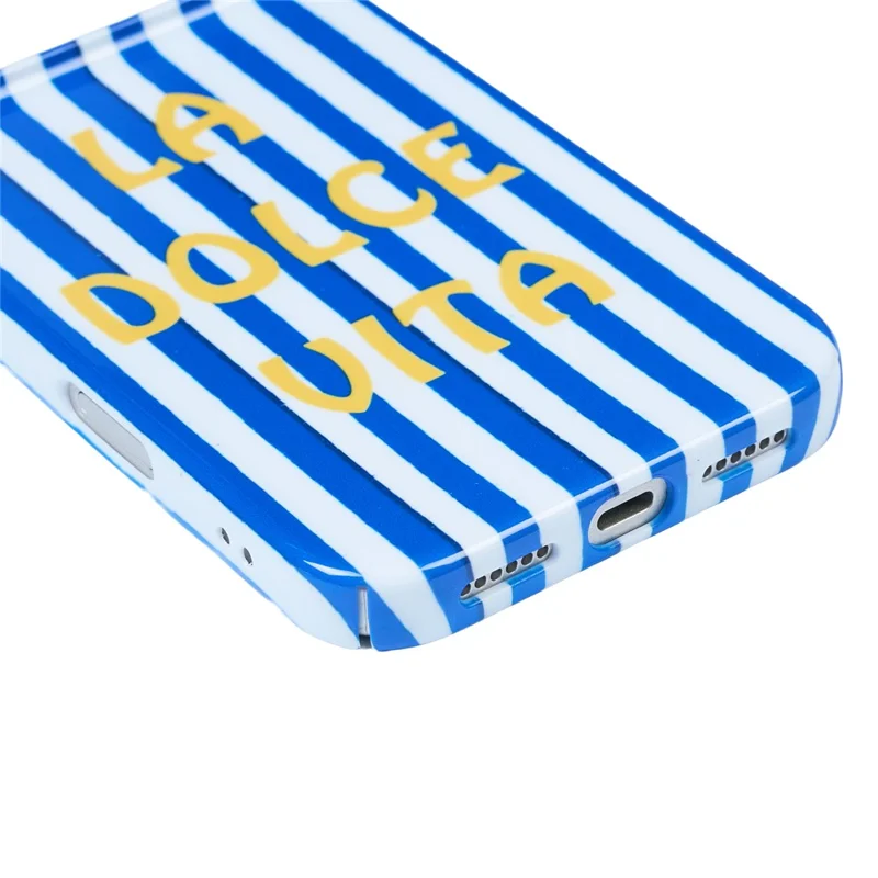 For iPhone 14 Pro Case IMD Striped Pattern Hard PC Protective Phone Cover - Blue