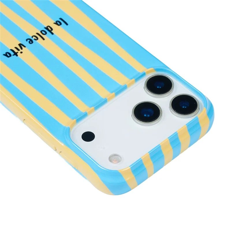 For iPhone 14 Pro Max Case IMD Striped Pattern Hard PC Protective Phone Cover - Baby Blue