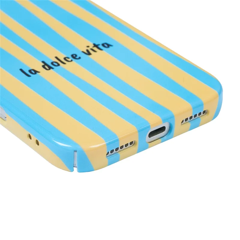 For iPhone 12 Pro Max Case IMD Striped Pattern Hard PC Protective Phone Cover - Baby Blue