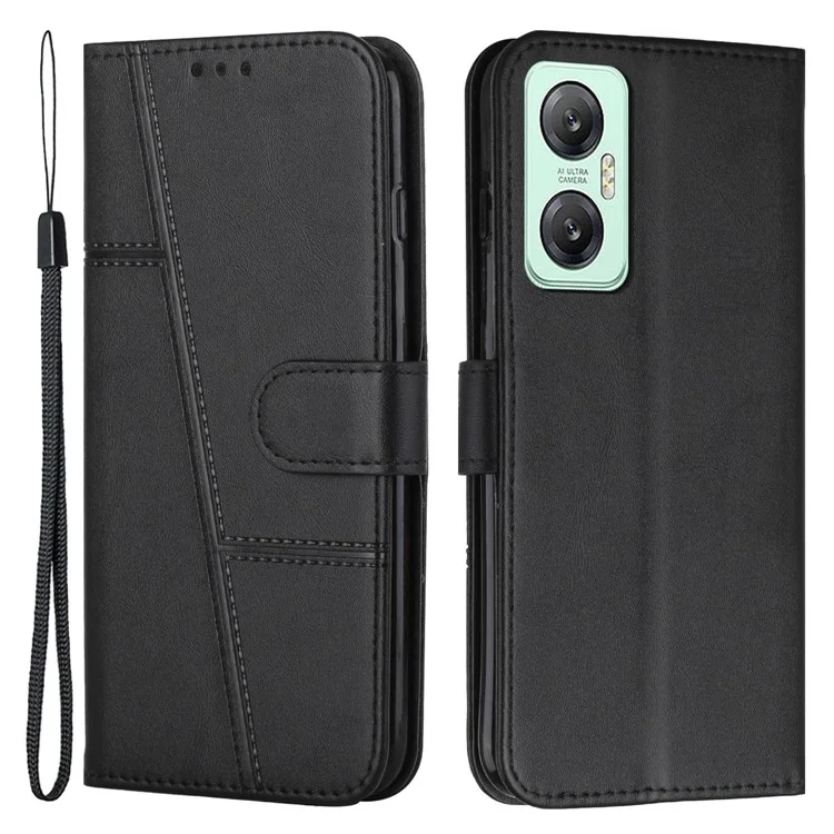 Per Infinix Hot 20 5G PU Linee di Cucitura in Pelle Stand Telefono Case di Portafoglio Anti-scratch Folio Flip Cover Con Cinturino - Nero