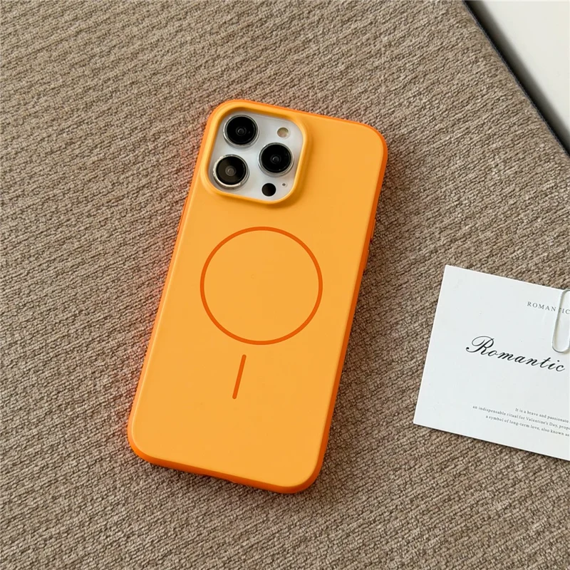 Voor iPhone 16 Pro Magnetische Hoesje met Huidgevoel PC TPU 2 in 1 Schokbestendige Telefoonhoes - Oranje