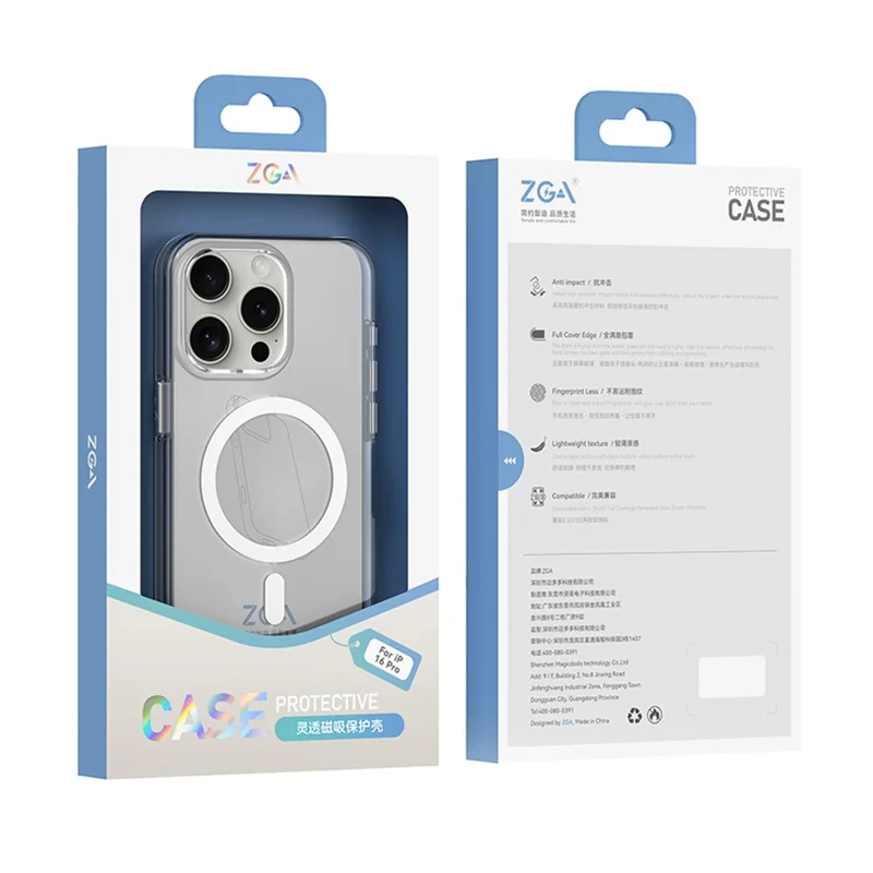 ZGA for iPhone 16 Magnetic Case Hard PC Anti-Scratch Clear Back Phone Cover - Transparent