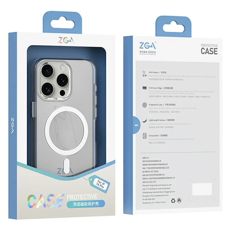 ZGA for iPhone 16 Plus Magnetic Case Hard PC Anti-Scratch Clear Back Phone Cover - Transparent