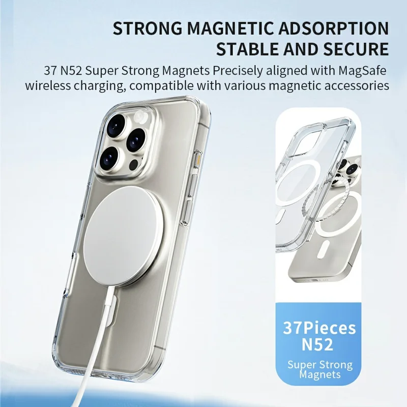 ZGA for iPhone 16 Pro Magnetic Case Hard PC Anti-Scratch Clear Back Phone Cover - Transparent