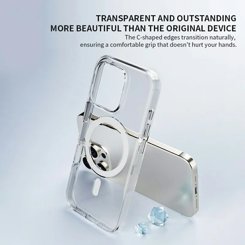 ZGA for iPhone 16 Pro Max Magnetic Case Hard PC Anti-Scratch Clear Back Phone Cover - Transparent