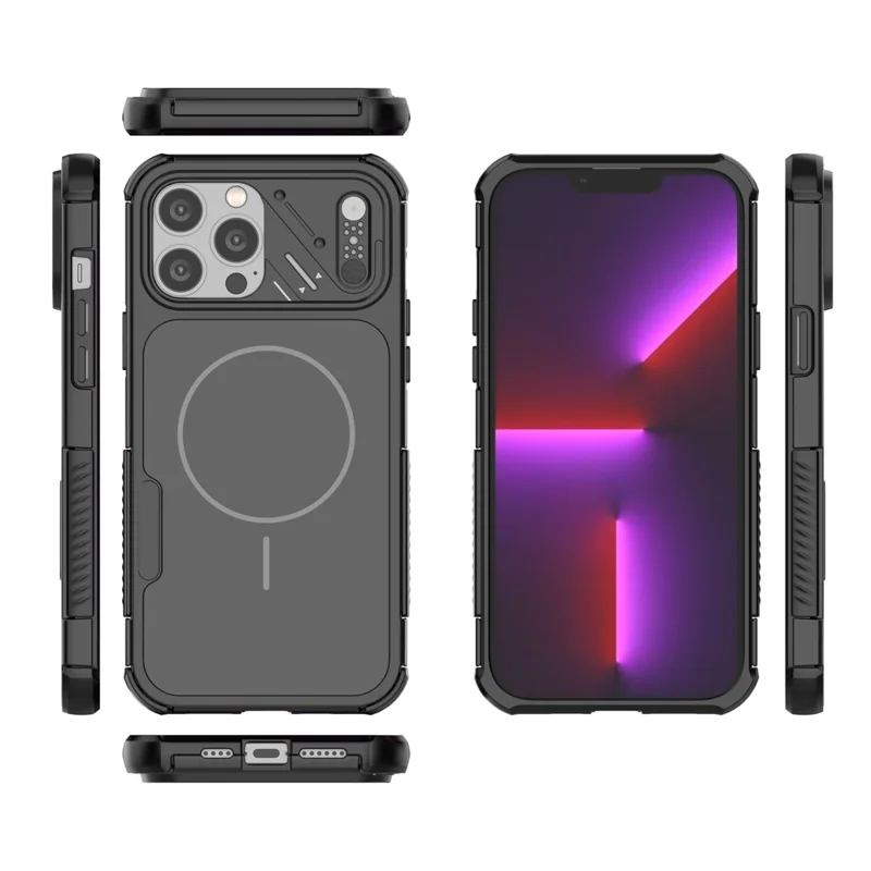 For iPhone 13 Pro Max Case Shockproof Airbag PC+TPU Phone Cover Compatible with MagSafe - Black