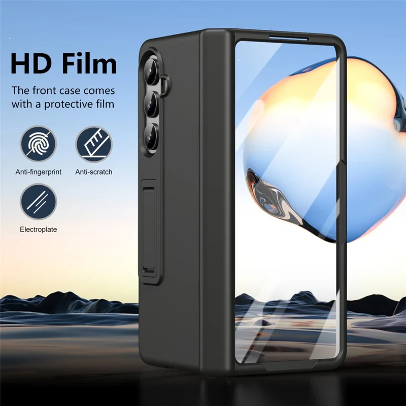 For Samsung Galaxy Z Fold8 Case Hard PC Anti-Drop Phone Cover with Kickstand / HD Screen Protector - Black