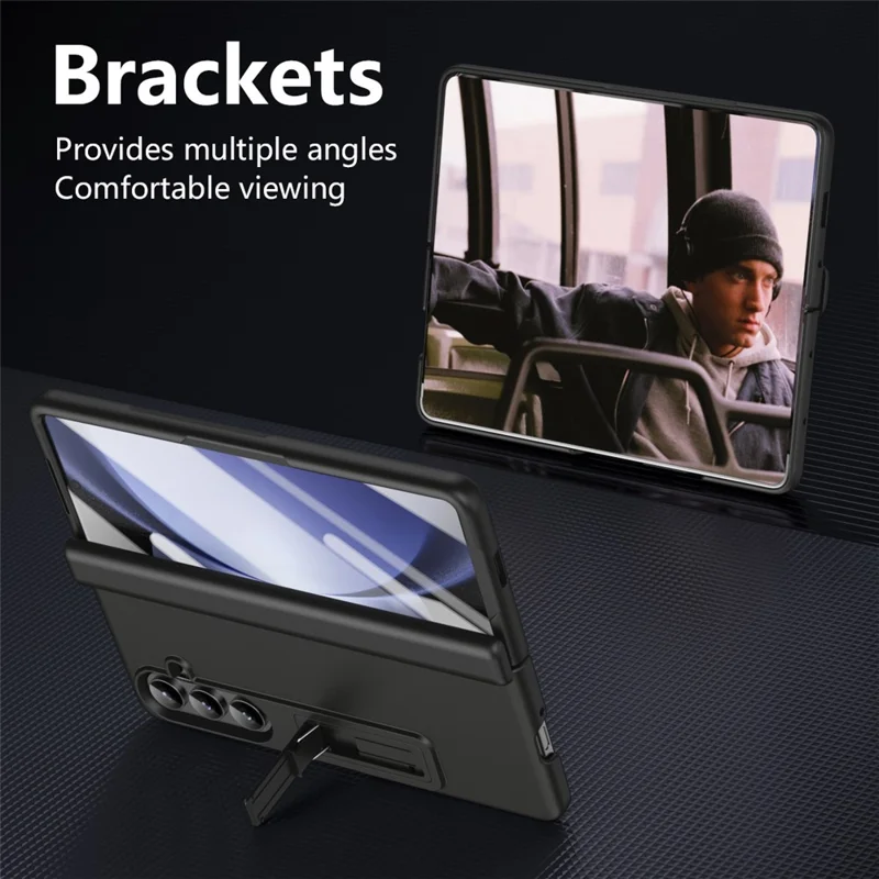 For Samsung Galaxy Z Fold8 Case Hard PC Anti-Drop Phone Cover with Kickstand / HD Screen Protector - Black