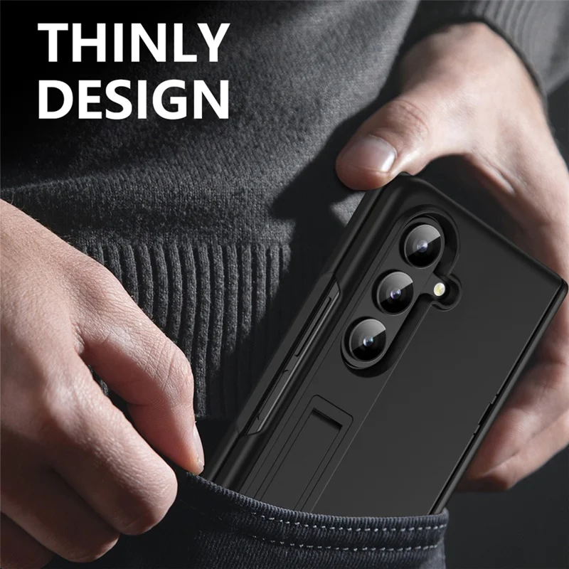 For Samsung Galaxy Z Fold8 Case Hard PC Anti-Drop Phone Cover with Kickstand / HD Screen Protector - Black