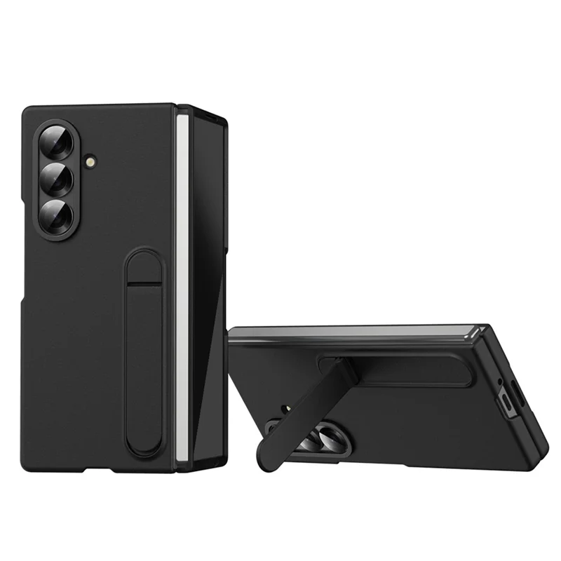 For Samsung Galaxy Z Fold8 Ultra Case Kickstand PC Phone Cover with Alloy Lens Ring - Black
