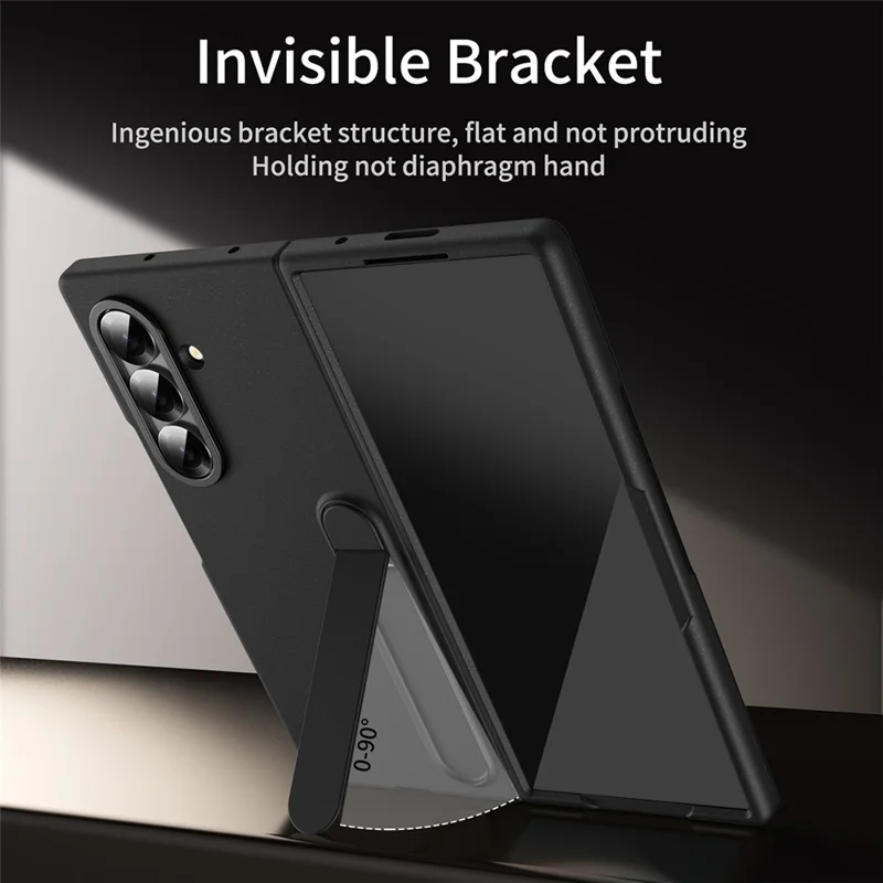 For Samsung Galaxy Z Fold8 Ultra Case Kickstand PC Phone Cover with Alloy Lens Ring - Black