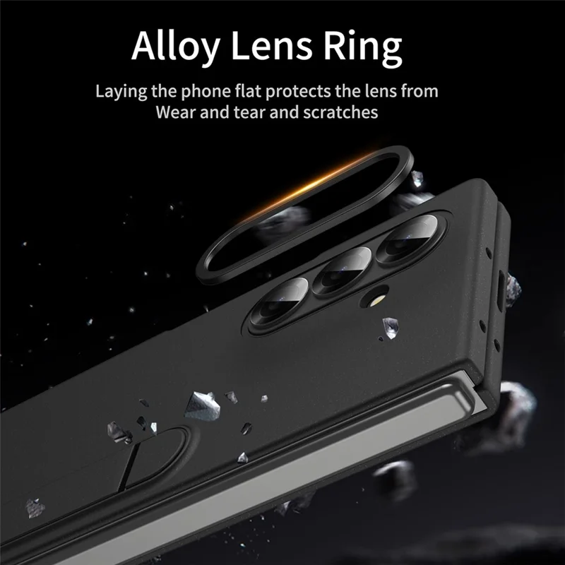 For Samsung Galaxy Z Fold8 Ultra Case Kickstand PC Phone Cover with Alloy Lens Ring - Black