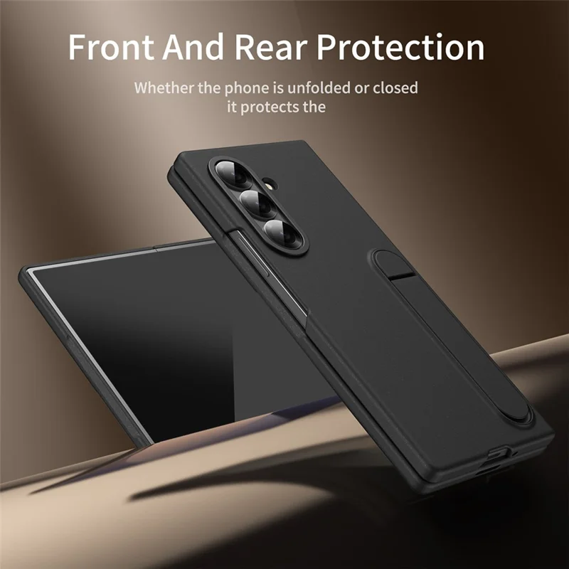 For Samsung Galaxy Z Fold8 Ultra Case Kickstand PC Phone Cover with Alloy Lens Ring - Black
