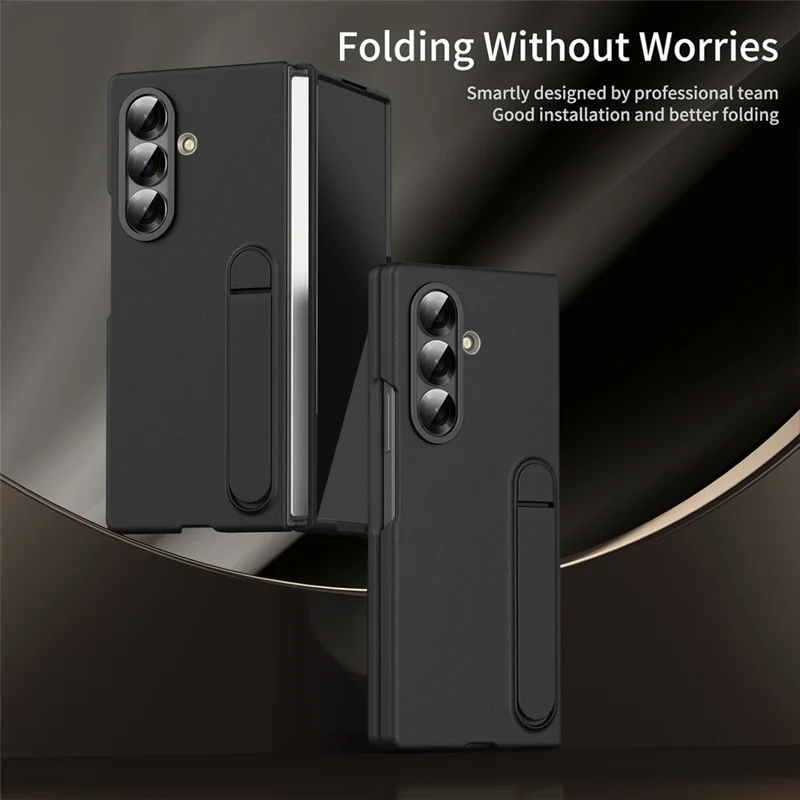 For Samsung Galaxy Z Fold8 Ultra Case Kickstand PC Phone Cover with Alloy Lens Ring - Black