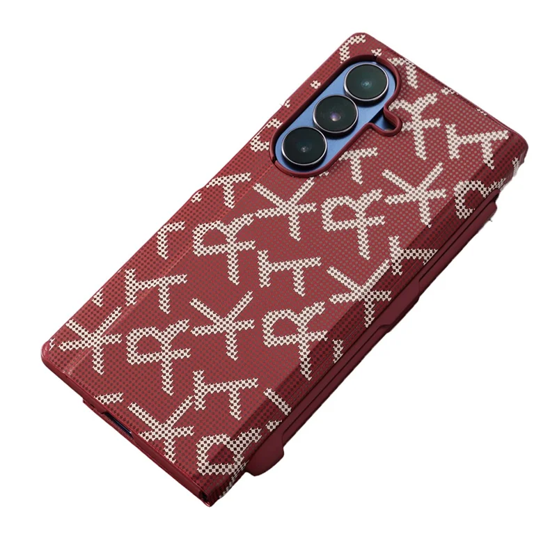 For Samsung Galaxy Z Fold8 Cases Geometric Pixel Pattern Kickstand Foldable PC Phone Cover with Stylus - Red