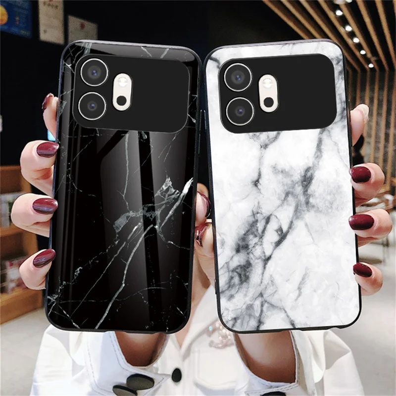 Cover per Honor 600 5G con Motivo Marmo, Custodia Protettiva in Vetro Temperato + PC + TPU - Marmo Bianco