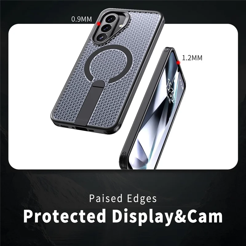For Samsung Galaxy A27 Magnetic Case Kickstand Grid Texture TPU PC Phone Back Cover - Black