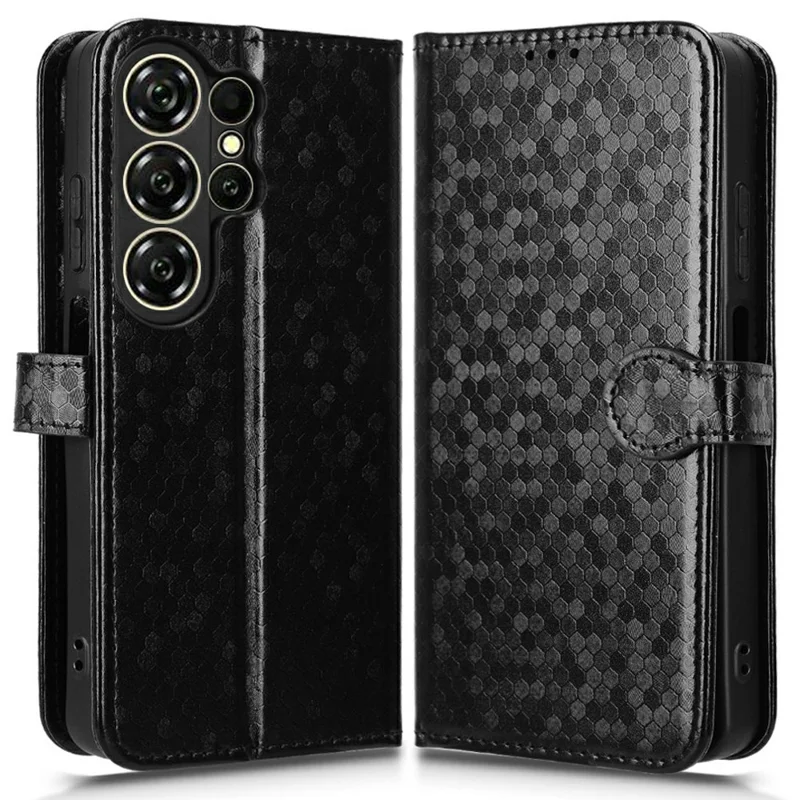 For Oukitel C26 Wallet Case Dot Pattern Imprint PU Leather Phone Cover with Wrist Strap - Black