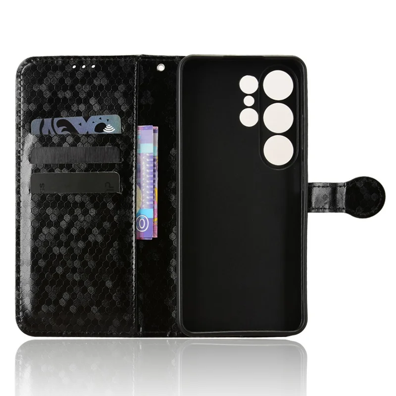 For Oukitel C26 Wallet Case Dot Pattern Imprint PU Leather Phone Cover with Wrist Strap - Black