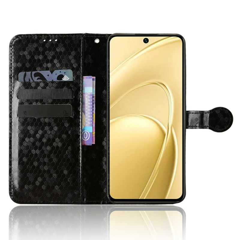 For Oukitel C26 Wallet Case Dot Pattern Imprint PU Leather Phone Cover with Wrist Strap - Black