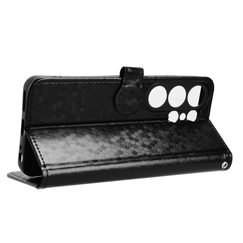 For Oukitel C26 Wallet Case Dot Pattern Imprint PU Leather Phone Cover with Wrist Strap - Black