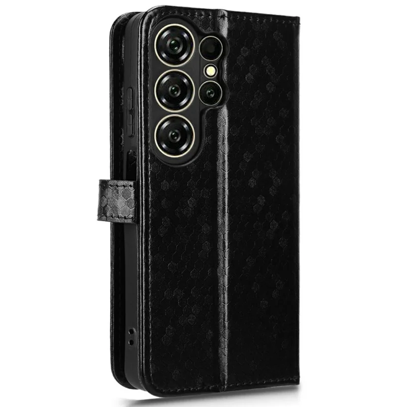 For Oukitel C26 Wallet Case Dot Pattern Imprint PU Leather Phone Cover with Wrist Strap - Black