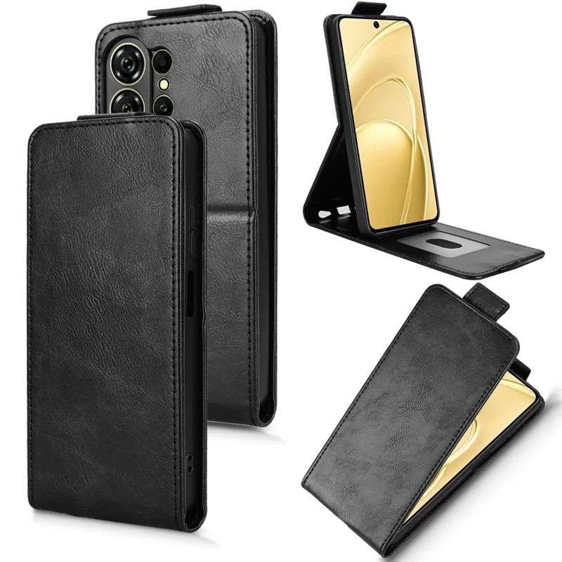 غطاء لهاتف Oukitel C26 بحامل ومغناطيس وإغلاق رأسي من الجلد مع حامل للبطاقات - أسود