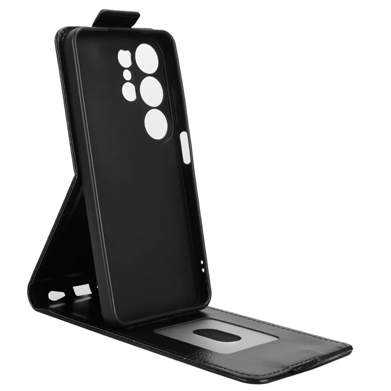 غطاء لهاتف Oukitel C26 بحامل ومغناطيس وإغلاق رأسي من الجلد مع حامل للبطاقات - أسود