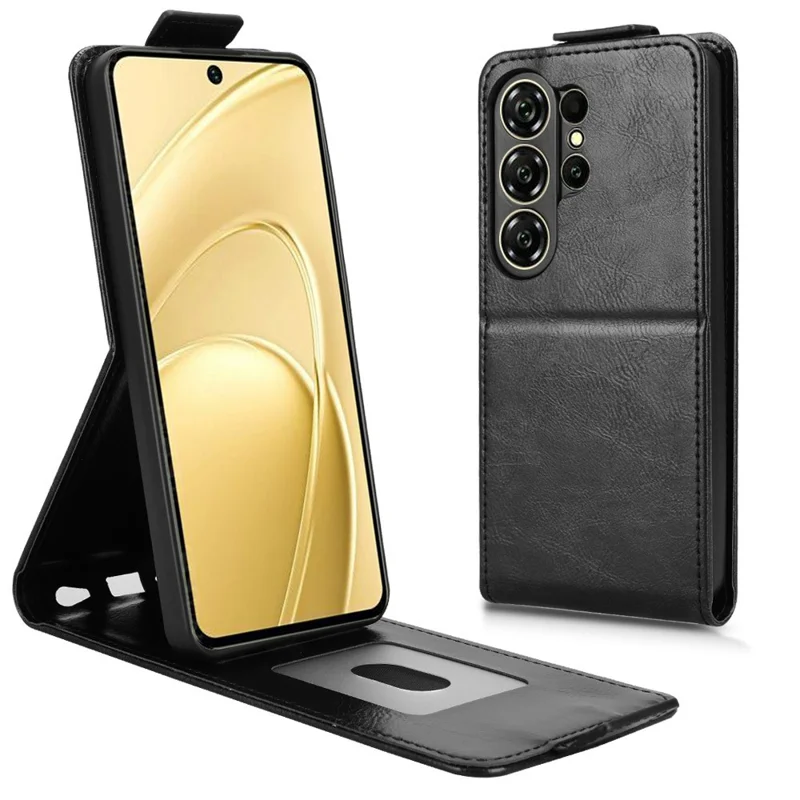 غطاء لهاتف Oukitel C26 بحامل ومغناطيس وإغلاق رأسي من الجلد مع حامل للبطاقات - أسود