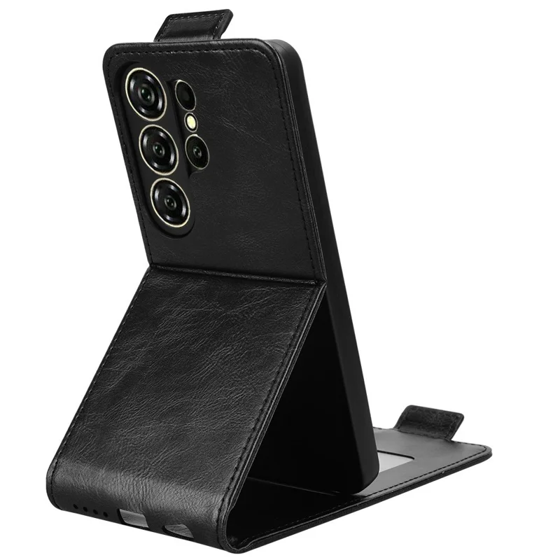 غطاء لهاتف Oukitel C26 بحامل ومغناطيس وإغلاق رأسي من الجلد مع حامل للبطاقات - أسود