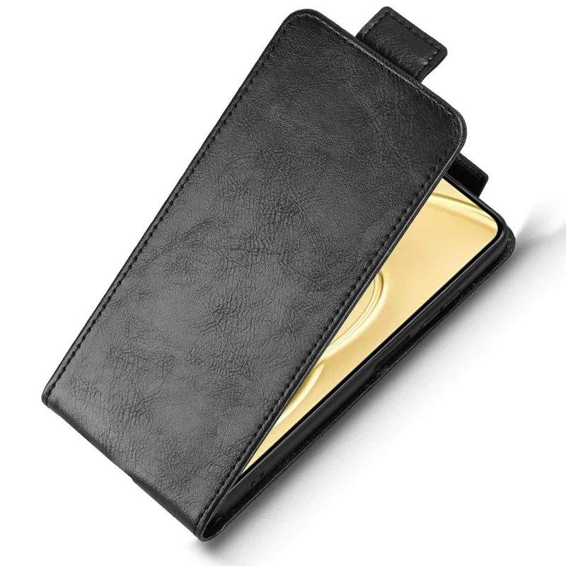 غطاء لهاتف Oukitel C26 بحامل ومغناطيس وإغلاق رأسي من الجلد مع حامل للبطاقات - أسود